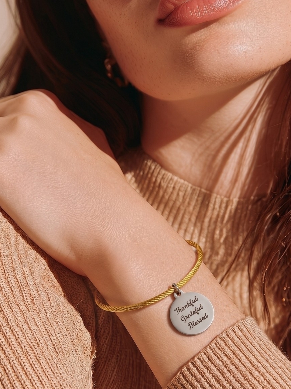 Bless Stainless Steel Charms Bracelet - Thankful Grateful Blessed